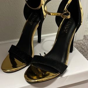 Black and gold heels